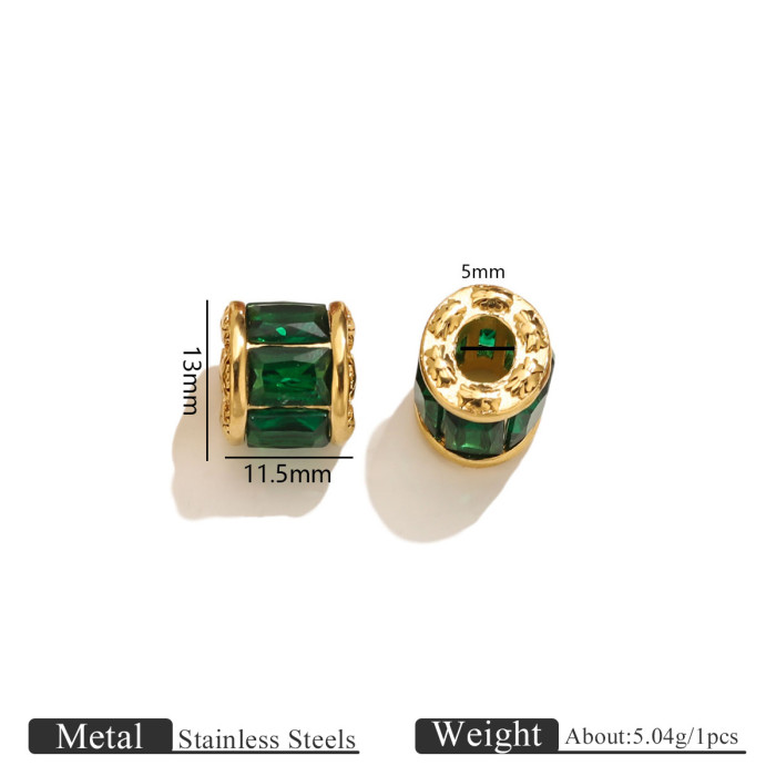 Stainless Steel 18K Gold Plated Micro Inlaid Crystal Spacer Beads Large Hole Barrel Beads DIY Bracelet Large Hole Jew...