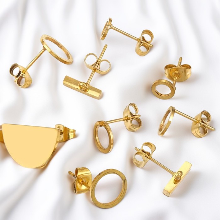 Stainless Steel Titanium Steel Oval Fan-shaped DIY Earrings Vacuum Color-retaining Gold Jewelry Pendant Earrings Waterproof Wholesale