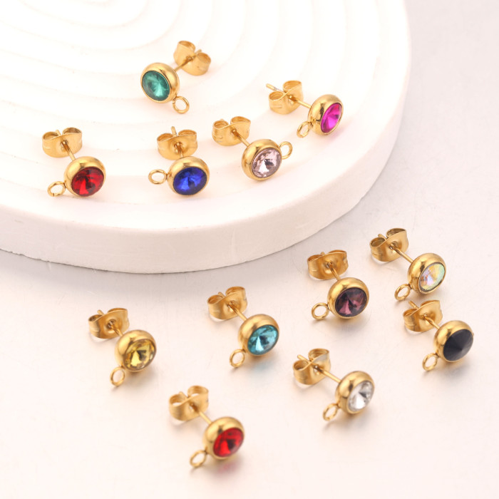 Stainless Steel Earring Accessories 7mm Round Bead Hoop Earrings Round Head Ear Studs with Hanging Open DIY Earring Accessories