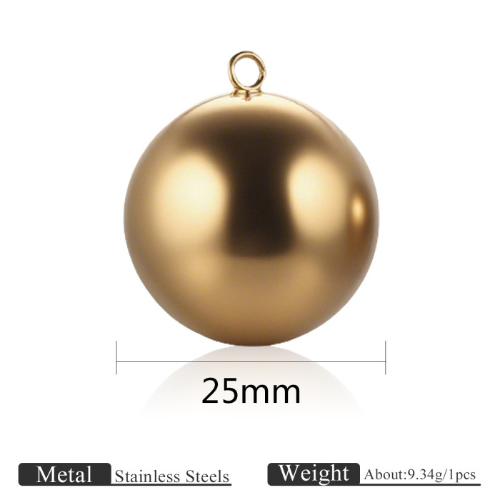 Stainless Steel Vacuum Gold Plated Large Ball Pendant Hollow Smooth Round Ball Polished Jewelry DIY Simple Hanging Ac...