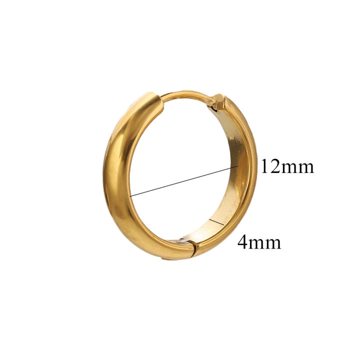 INS European and American Style Circle Smooth Earrings Simple Fashion Stainless Steel 18K Real Gold Hoop Earrings Niche Ear Jewelry Accessories
