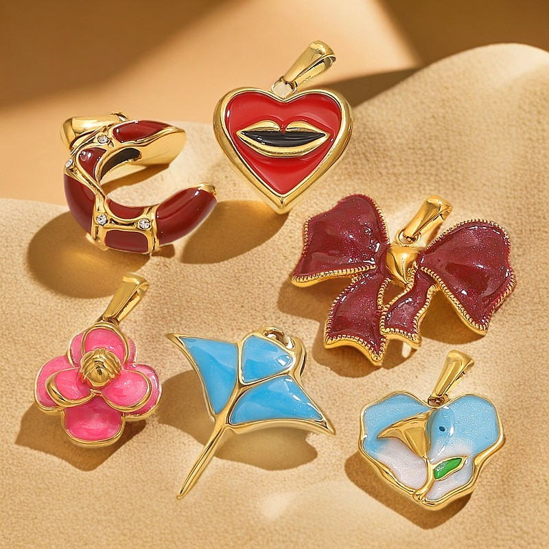 Stainless Steel INS Style Enamel Oil Drop Multi-style Colorful Pendant Vacuum Color-retaining DIY Necklace Jewelry Accessories Wholesale
