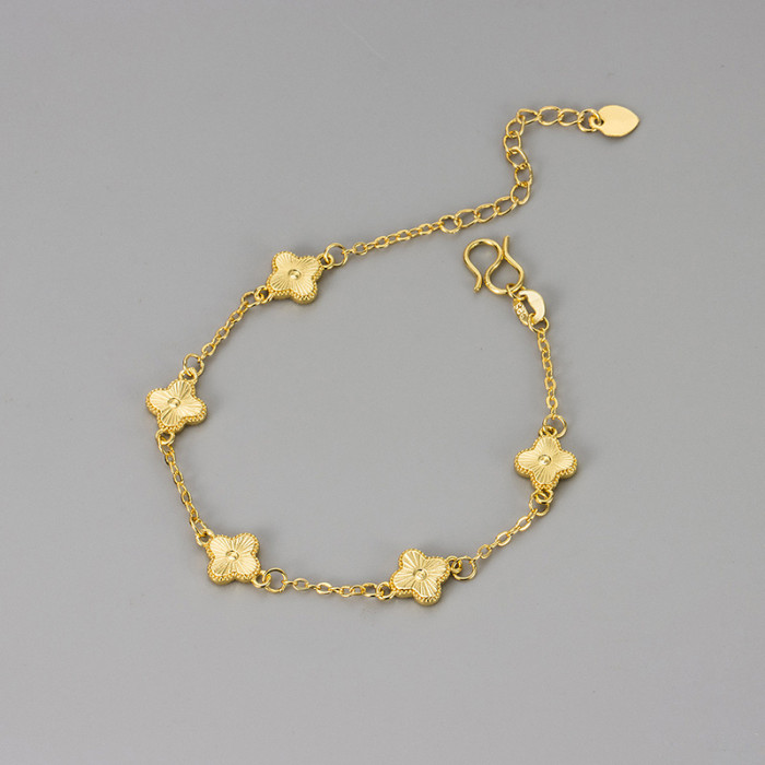 New Chinese Style Gold Brushed Four-Leaf Clover Bracelet for Women, Light Luxury, Niche, Exquisite, Rich Feel, Delicate Layered Jewelry