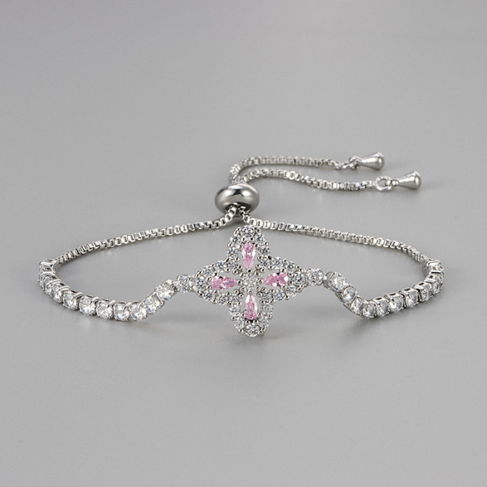Zircon Rhombus Flower Bracelet Fashion Commuting Light Luxury Adjustable Bracelet Versatile High-end Niche Jewelry Fu...