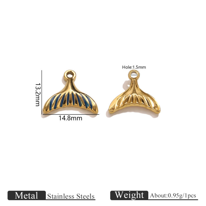 Colorful Oil Drop Mermaid Tail Pendant Stainless Steel Ocean Style Whale Charm DIY Bracelet Necklace Jewelry Accessories