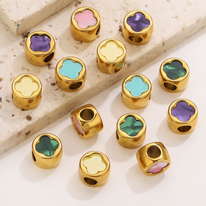 Stainless Steel Large Hole Acrylic Four-Leaf Clover Beads DIY Necklace Bracelet Spacer Beads Jewelry Accessories