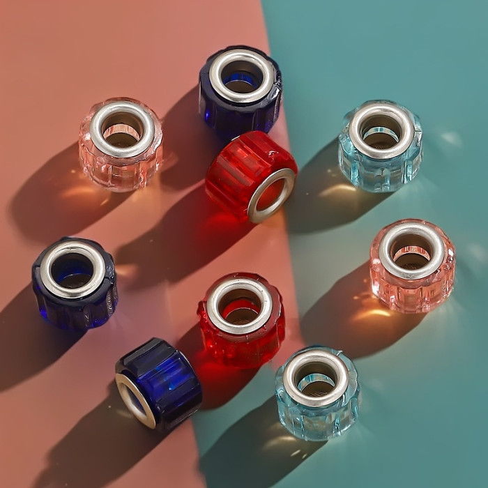 Resin Candy Color Transparent Rhombus Stainless Steel Bracelet Beads Cylinder Large Hole Beads DIY Bracelet Necklace...