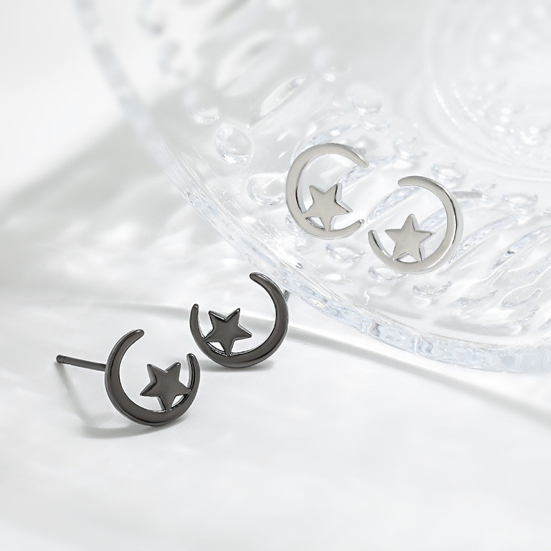 Minimalist Mini Star and Moon Earrings Starry Style Fashionable Versatile Sweet Fresh Moon and Star Stud Earrings