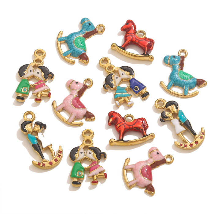 DIY Stainless Steel Trojan Horse Figurine Small Pendant Oil Drop Jewelry Accessories Bracelet Necklace Cartoon Pendan...