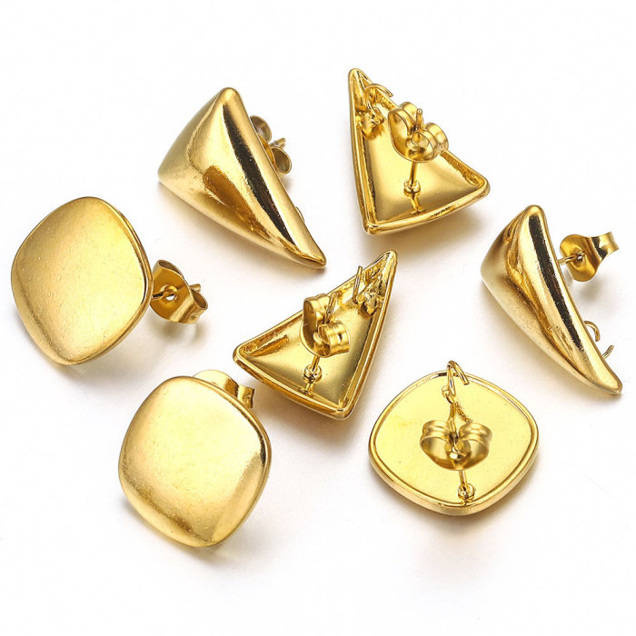 Stainless Steel Round Quadrilateral Triangle Gold Plated Titanium Steel Earrings Making Supplies Accessories Stud Ear...