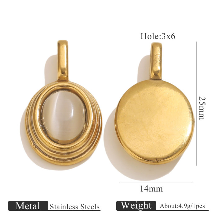 Vintage Style Natural Stone Pendant Stainless Steel Tiger Eye Oval Gemstone Pendant DIY Jewelry Accessories Multiple...