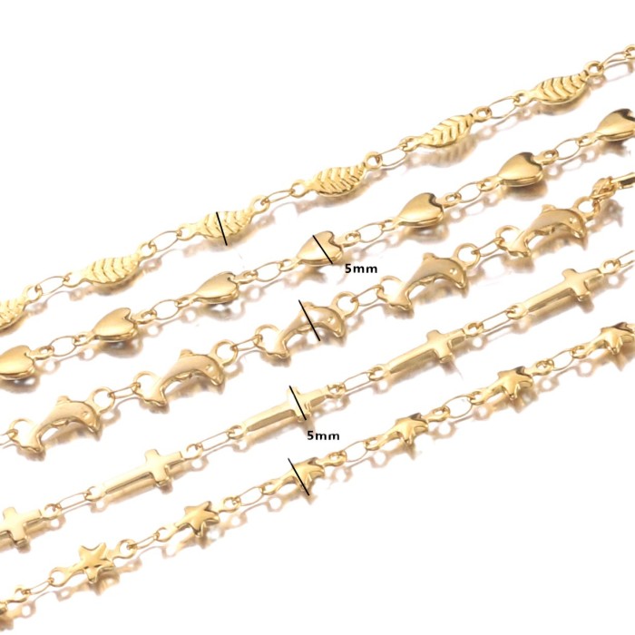 Stainless Steel Vacuum Chain Gold Peach Heart Cross Chain Five-pointed Star Handmade Chain DIY Necklace Jewelry Accessories
