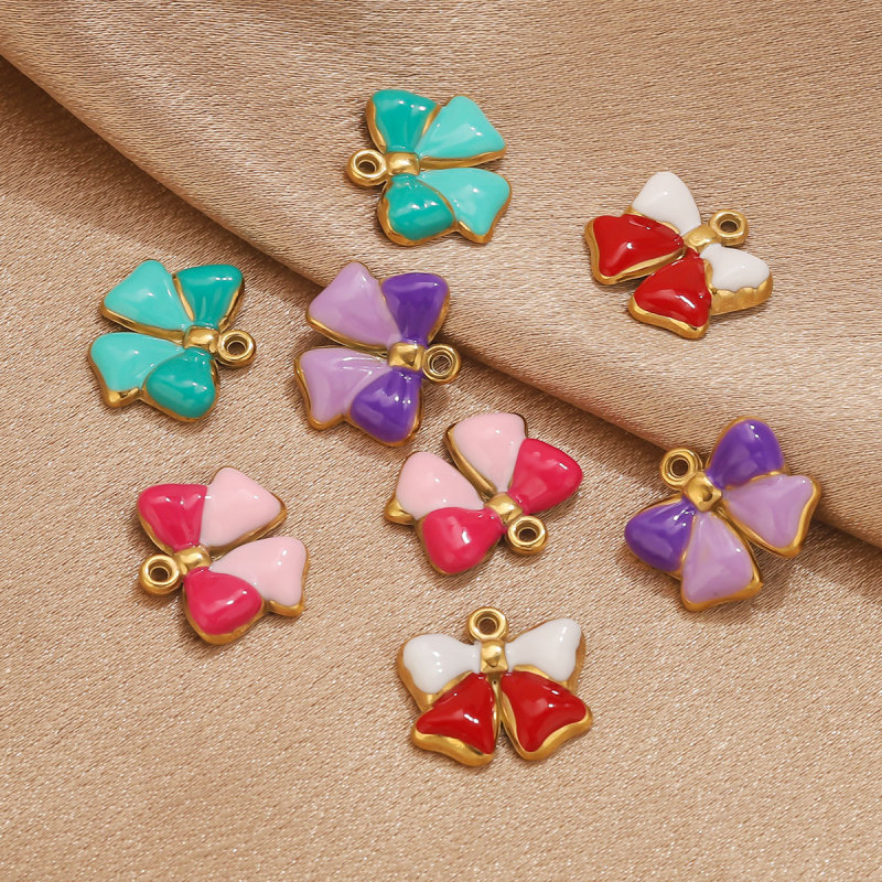DIY Jewelry Accessories Stainless Steel Oil Drop Bow Pendant DIY Handmade Bracelet Necklace Accessories Wholesale