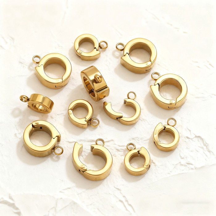 Gold Stainless Steel Open Ring Clasp Leather Cord Bracelet Necklace Connector Clasp Positioning Clasp DIY Jewelry Acc...