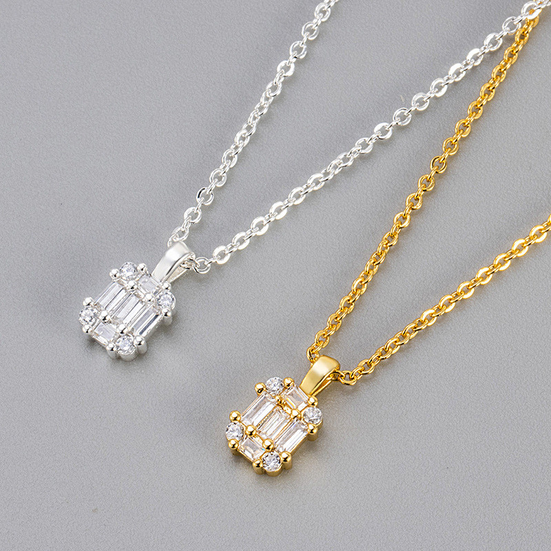 Mini Guitar Pendant Collarbone Chain Square Diamond Necklace Geometric Versatile Light Luxury High-end New Trendy Women's Collarbone Chain Jewelry