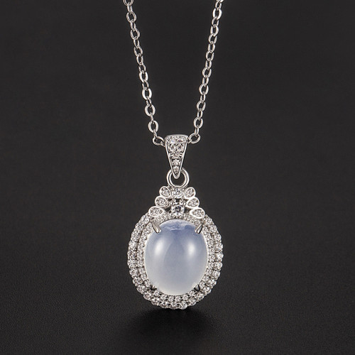 New Chinese Style Necklace Ice Transparent Chalcedony Women's High-end Elegant Diamond-studded Pendant National Trend Retro Niche Design Clavicle Chain
