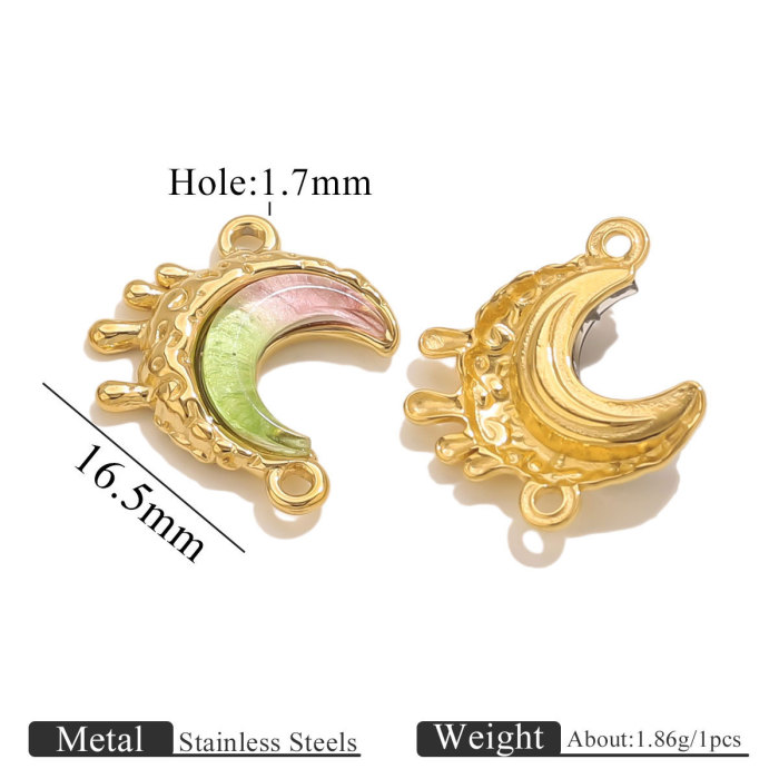Stainless Steel Starry Sky Series Dreamy Colorful Moon Double Hole Pendant DIY Necklace Accessories