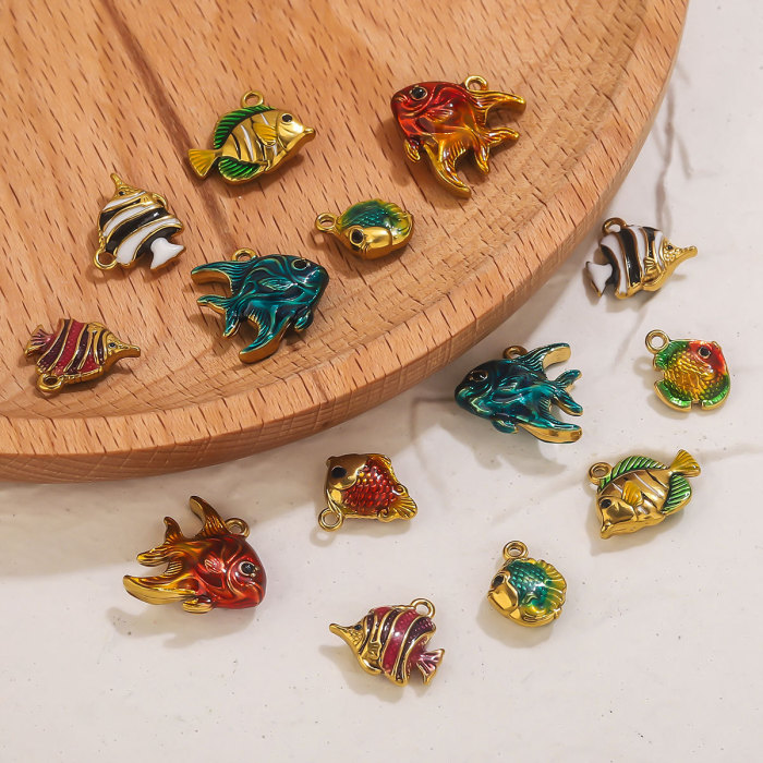 Stainless Steel Exquisite Cute Fish Pendant Enamel Drip Oil Craft Handmade DIY Necklace Bracelet Trendy Jewelry Pendant