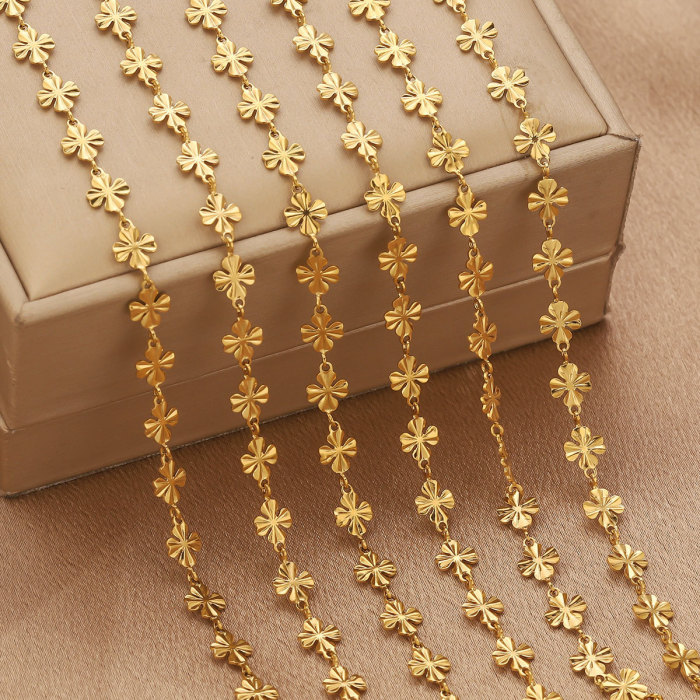 Stainless Steel Color-Retaining 18K Gold-Plated Four-Leaf Clover Chain DIY Women's Necklace Bracelet Handmade Chain Jewelry Accessories