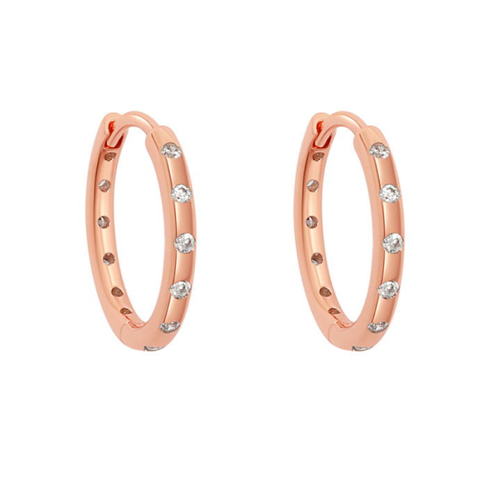 Versatile Hoop Earrings with Stone-Inlaid, Style Arc-Shaped Ear Clips, Simple French Rose Gold Layered Earrings