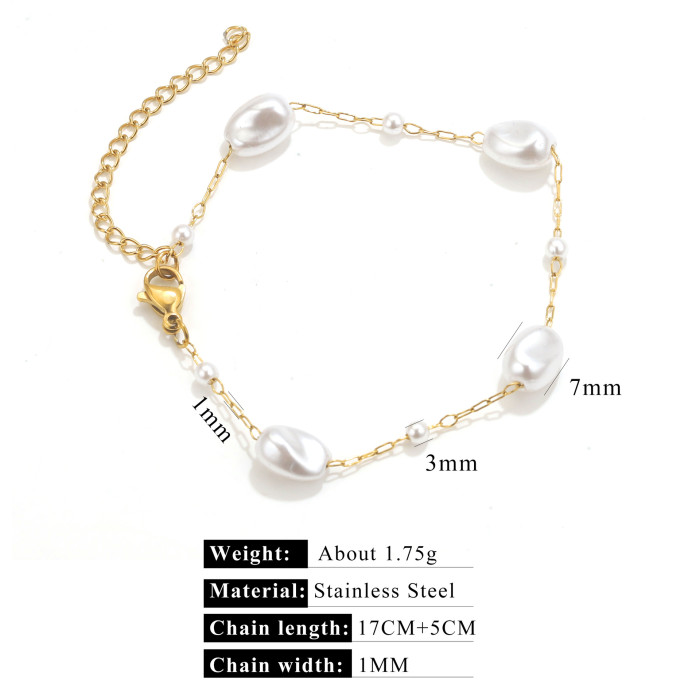 European and American INS Style Stainless Steel Pearl Necklace Bracelet for Women, Light Luxury Niche Versatile DIY Jewelry Accessories Wholesale