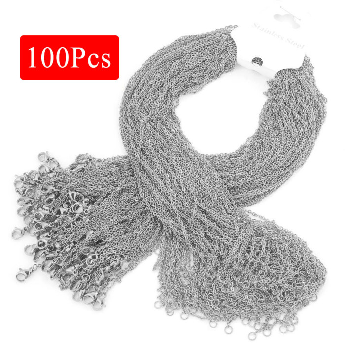 100 Pieces/Pack Stainless Steel Necklace O-Shaped Flat Chain Cross Chain Titanium Steel Necklace DIY Handmade Semi-Fi...
