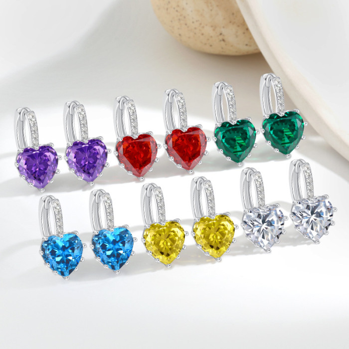 Korean Version High-End Colorful Diamond Heart Ear Clips Ear Cuffs AliExpress Wish New Twelve Constellations AAA Heart-Shaped Earrings