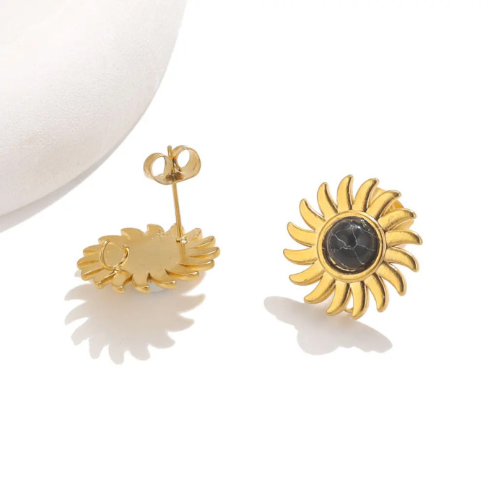 Stainless Steel Natural Stone Sunflower Earrings Titanium Steel Earrings Tiger Eye Stone Earrings DIY Jewelry Accesso...