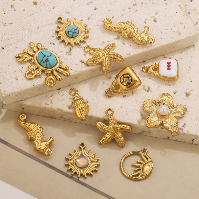 DIY Pendant Accessories Personality Ocean Series Stainless Steel 18K Gold Seahorse Crab Jewelry Pendant Wholesale, Ne...