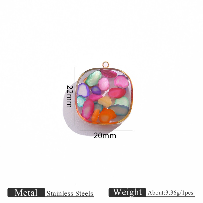 Heart Resin Crushed Stone DIY Titanium Steel Pendant for Women Water Drop Square Round Stainless Steel Necklace Jewel...
