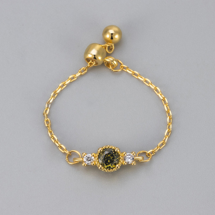 2025 New Olive Green Ring Chain Adjustable Pull Soft Ring for Women Niche Design Fashion Versatile