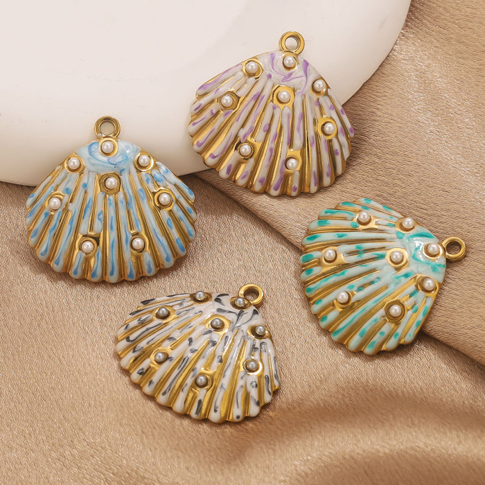 Stainless Steel Water Drop Shell Inlaid Pearl Starfish Pendant Gradient Color DIY Accessories Pendant Wholesale