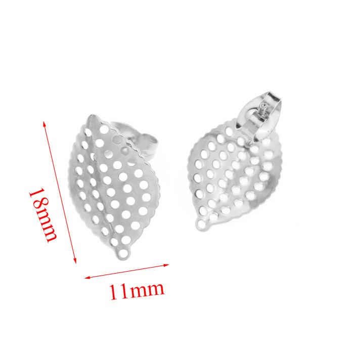 Stainless Steel Earring Accessories Ear Hooks DIY Handmade Leaf Hoop Round Bead Earring Studs Vacuum Gold Plated Earr...