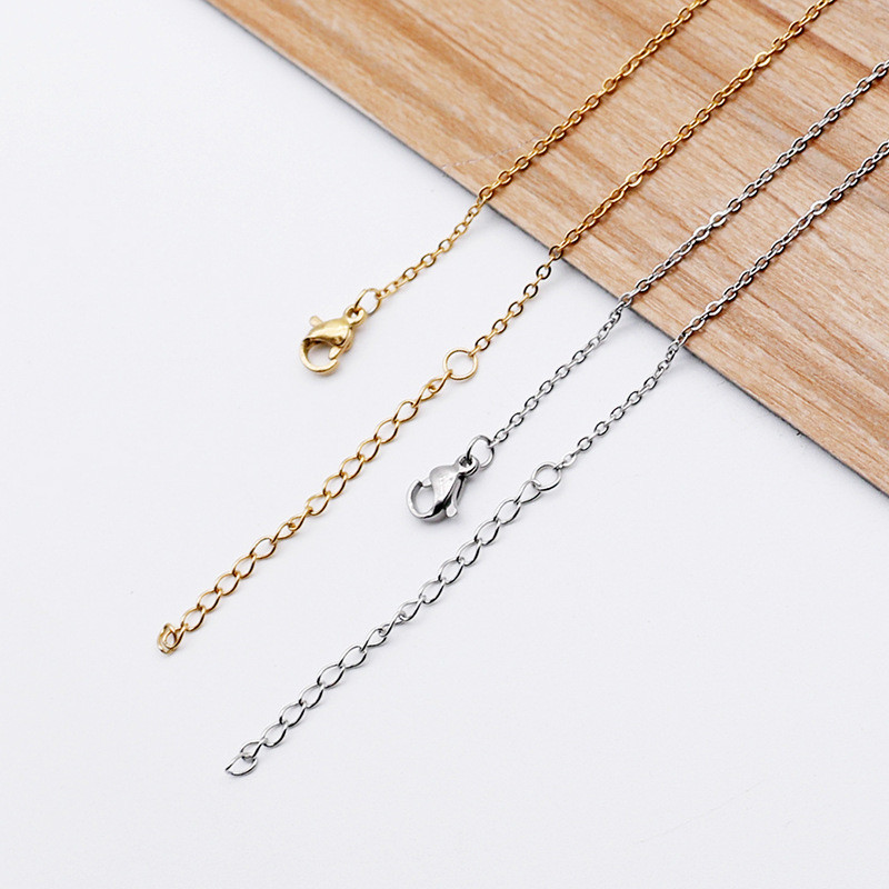 Stainless Steel Necklace Real Gold Plated O-shaped Flat Chain Cross Chain with Tail Chain Collarbone Necklace DIY Accessories