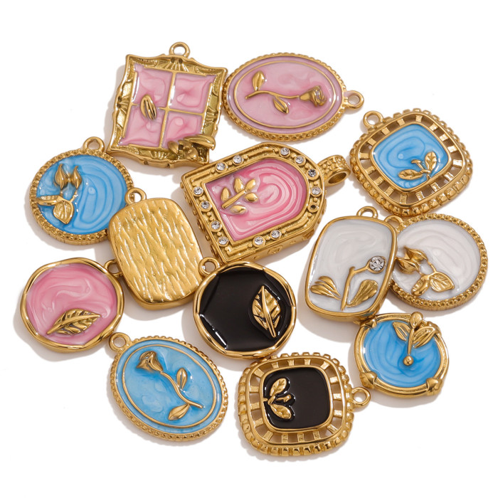 Stainless Steel Oil Painting Series Drip Oil Pendant DIY Fashion Clothing Pendant Bracelet Necklace Accessories