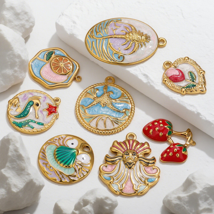 Vintage Light Luxury Enamel DIY Earrings Necklace Pendant Oil Painting Flowers Monet Garden Stainless Steel Oil Drop...