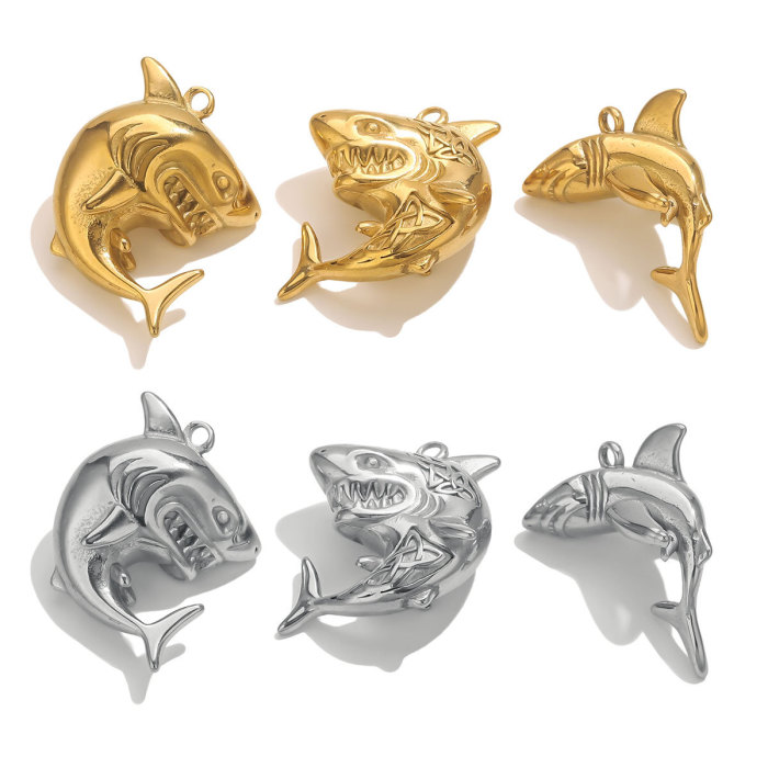 18K Gold Plated Stainless Steel Shark Pendant DIY Jewelry Necklace Bag Hanging Pendant Wholesale