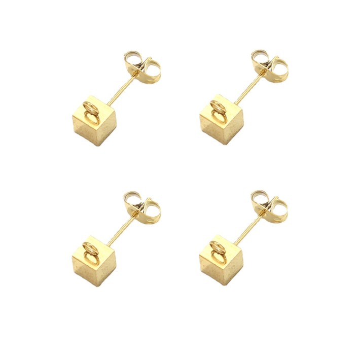 Style Stainless Steel Square Earring Posts DIY Earring Backs with Holes Jewelry Accessories Titanium Steel Earring Ma...