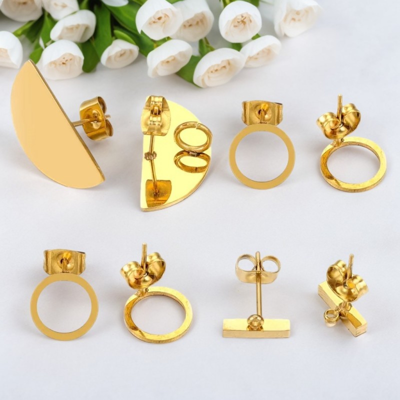 Stainless Steel Titanium Steel Oval Fan-shaped DIY Earrings Vacuum Color-retaining Gold Jewelry Pendant Earrings Waterproof Wholesale
