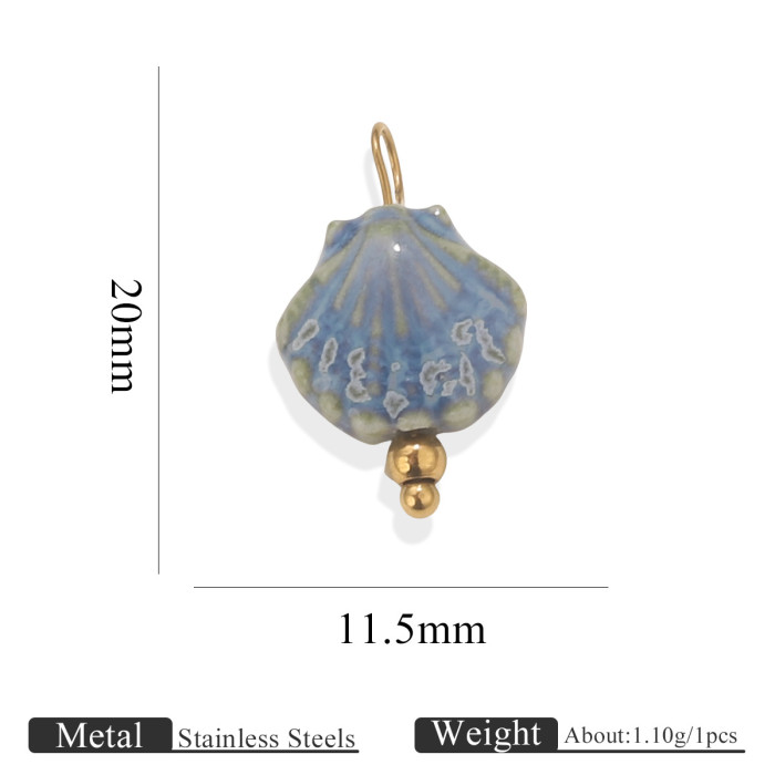Vintage Blue and White Porcelain Ceramic Shell Conch Pendant Stainless Steel Handmade Curved Needle Necklace Bracelet...