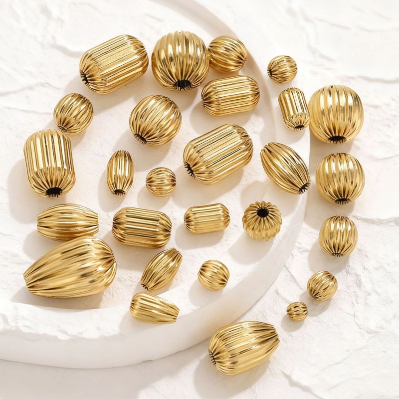 Stainless Steel 18K Gold Plated Pumpkin Pattern Water Drop Beads Spacer Beads DIY Handmade Beading Jewelry Accessories Materials Wholesale