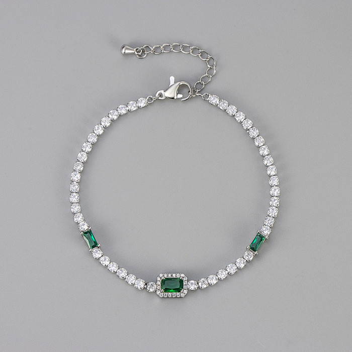 Cross-Border European and American Pink Square Full Diamond Crystal Bracelet for Women, Light Luxury Niche Emerald Exquisite Best Friend Bracelet Manufacturer
