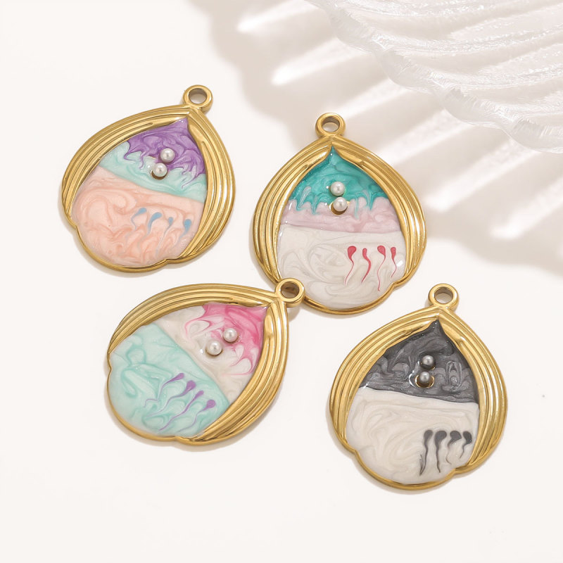 Stainless Steel Water Drop Shell Inlaid Pearl Starfish Pendant Gradient Color DIY Accessories Pendant Wholesale