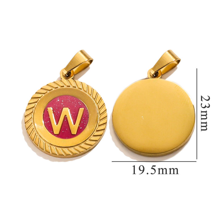 Round Pink Oil Drop Pendant Stainless Steel English Initial Letter Charm DIY Bracelet Necklace Jewelry Accessories Wh...