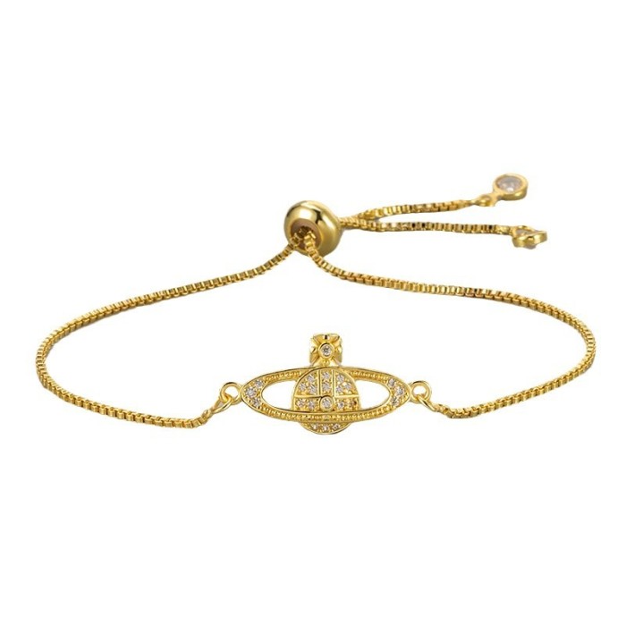 2024 New Micro Inlaid Full Diamond Saturn Planet Bracelet Shiny High-end Chain Simple Personality Women's Fashion European and American Style