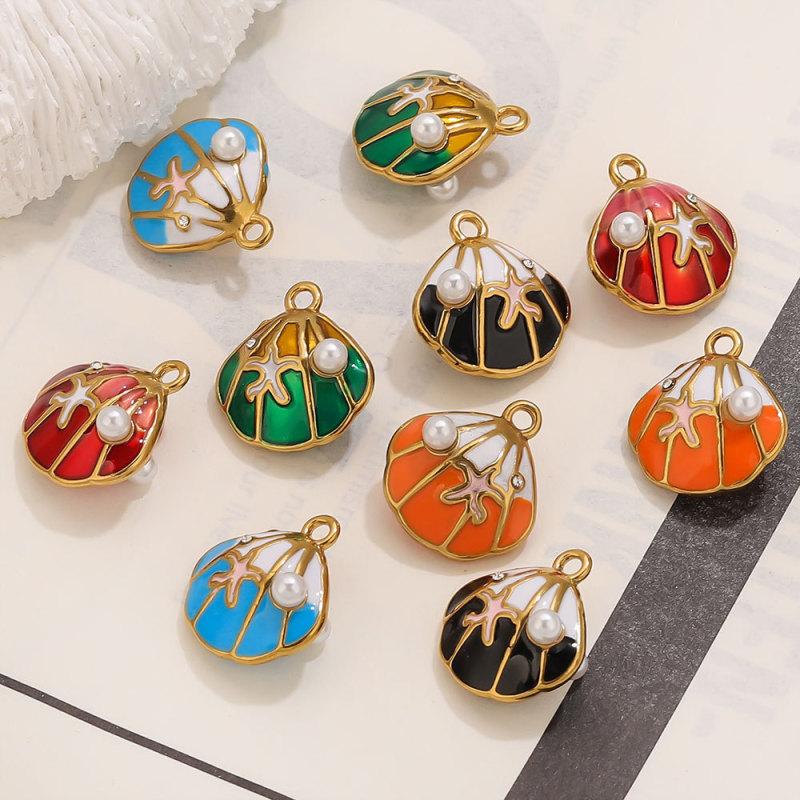 Stainless Steel Cross-Border New Oil-Drip Pearl Shell Pendant DIY Bracelet Jewelry Accessories