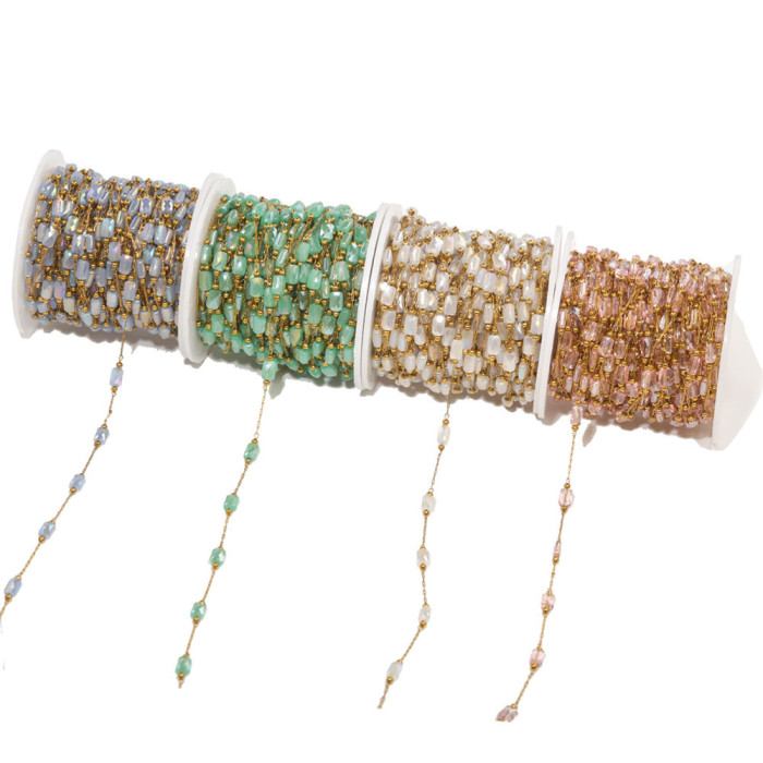 Crystal Chain Vacuum Gold Electroplated Stainless Steel Chain Clip Bead Chain DIY Bracelet Necklace Jewelry Accessori...