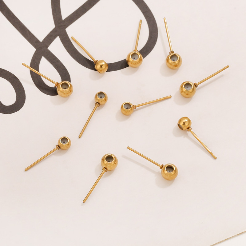 Stainless Steel Universal Ear Studs 18k Vacuum Gold Plated Silicone Pull Needle Bead Needle DIY Jewelry Accessories