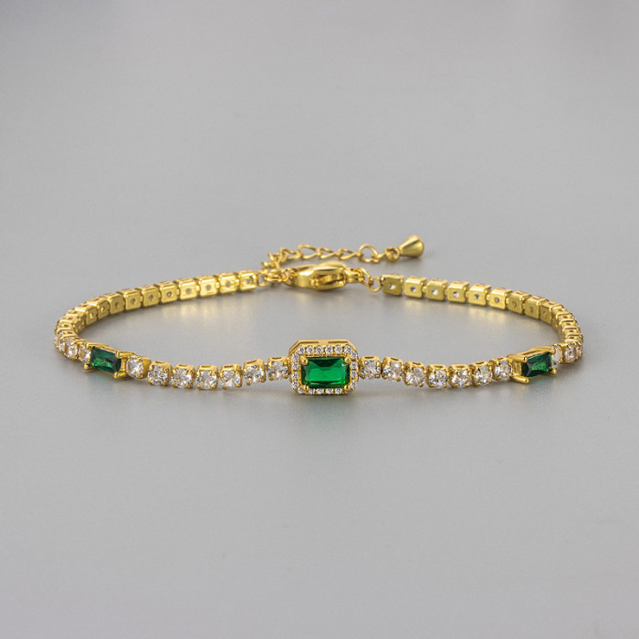 Cross-Border European and American Pink Square Full Diamond Crystal Bracelet for Women, Light Luxury Niche Emerald Exquisite Best Friend Bracelet Manufacturer