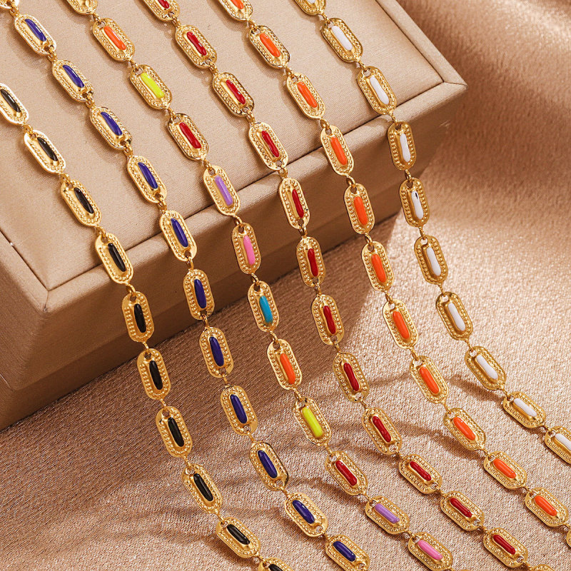 Colorful Oil Drop Stainless Steel Chain Cuban Chain Unisex European and American Necklace Chain DIY Jewelry Accessories Loose Chain